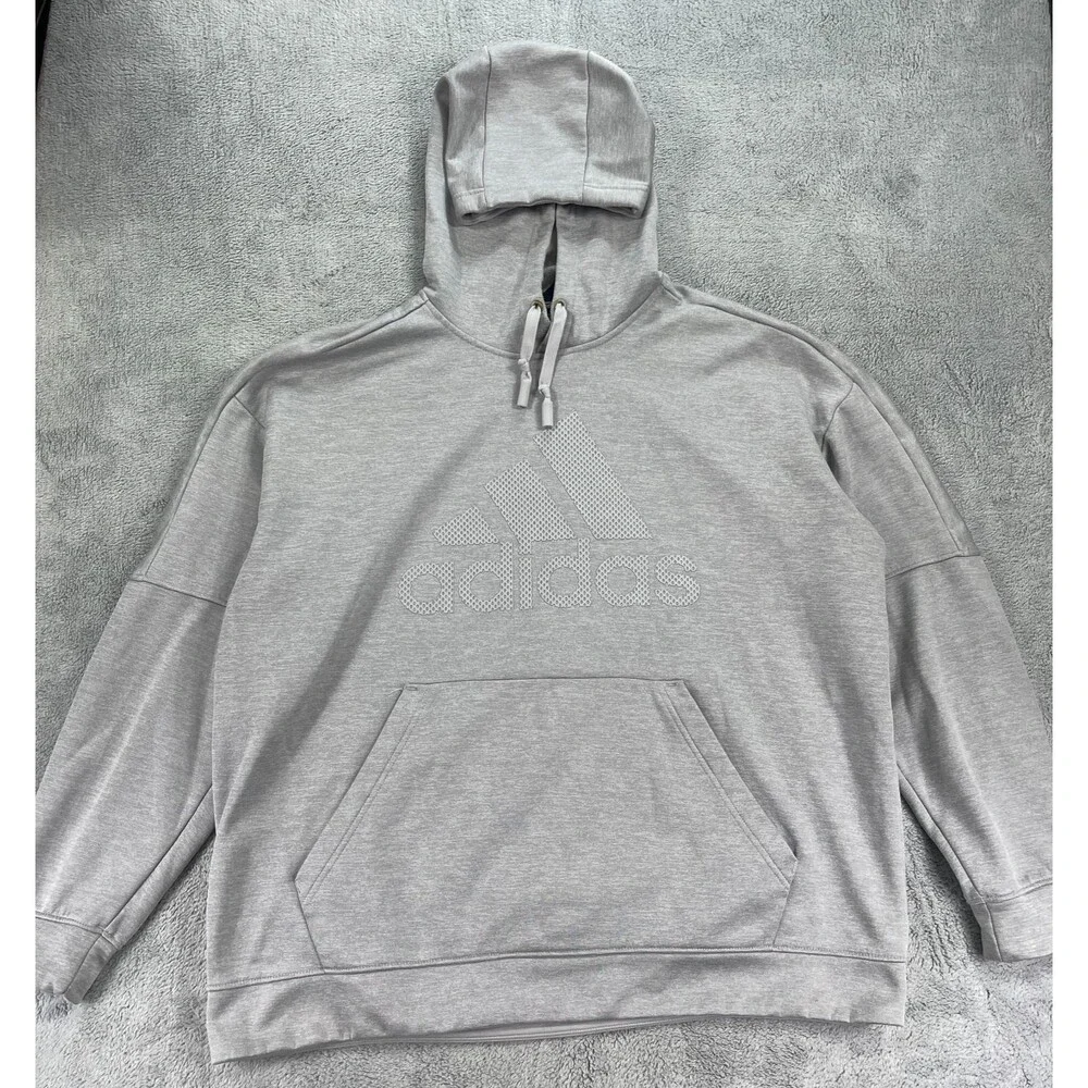Adidas Hoodie‎ Men 2XL Gray ClimaWarm Pullover Sweatshirt Athletic Logo